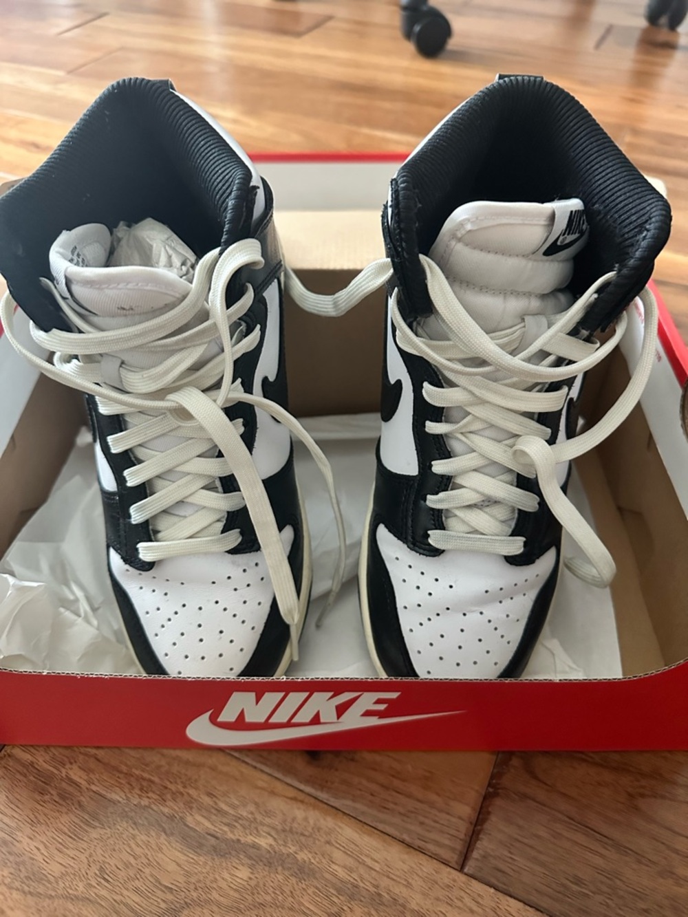 Nike Black and White High-Top Sneakers with Cream Laces